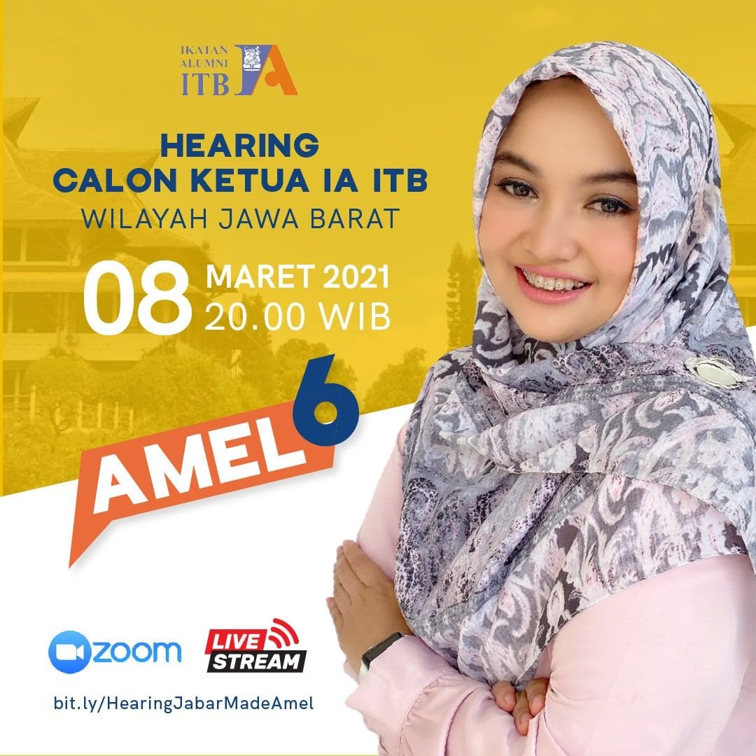 Jangan lewatkan Hearing Calon Ketua IA ITB Wilayah Jawa Barat yang akan dibawa oleh Amel6 melalui Zoom di link linktr.ee/redefinin6IAITB pada tanggal 8 Maret 2021 pukul 20.00. Mari mengenal langsung dan tetapkan pilihan, serta satukan tujuan demi IA ITB yang lebih berintegrasi.