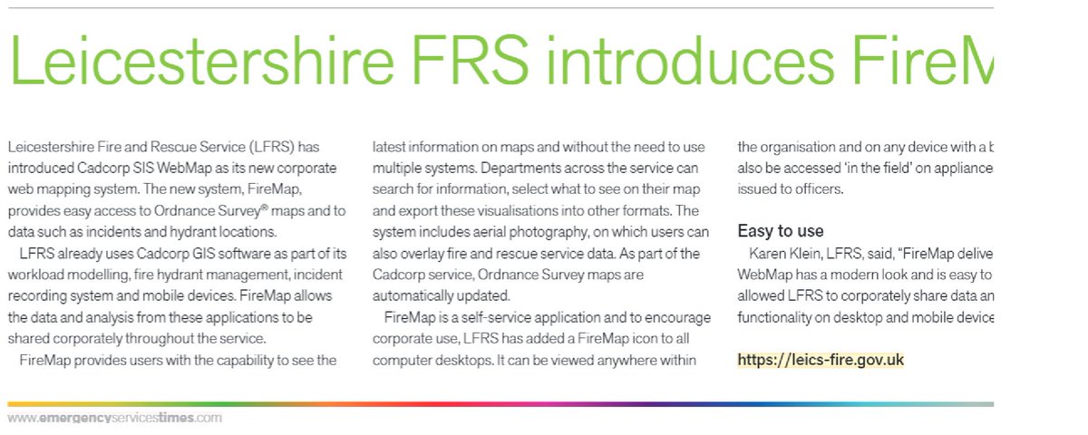 cadcorp's tweet photo. @cadcorp #InThePress | @LeicsFireRescue introduces #FireMap using #SISWebMap - courtesy of @999editor https://t.co/GQzA4jXfY9