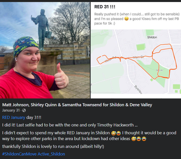 Active_Shildon's tweet photo. Happy #InternationalWomensDay! We want to recognise the fantastic effort of Shildon's own @CllrSamantha! Samantha struggled with routine tasks like walking up the stairs in the first lockdown - however she recently completed @REDJanuaryUK !🏃‍♀️ From this, to this! #ShildonCanMove https://t.co/Zl0VFrRxTO