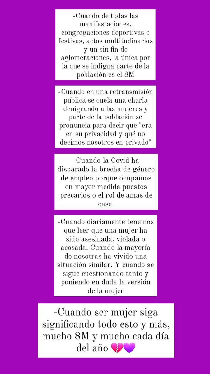 Ireeeeene9's tweet photo. Cuando ser mujer siga significando..... 💔💜
#DiaInternacionalDeLaMujer
#8M2021 https://t.co/nCaIoiwAR5