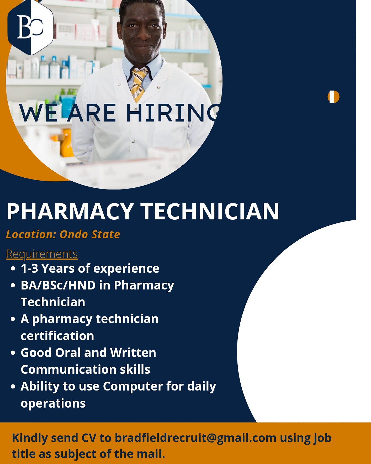 Bradfield Consulting Ltd on X: &ldquo;WE ARE HIRING PHARMACY TECHNICIAN 