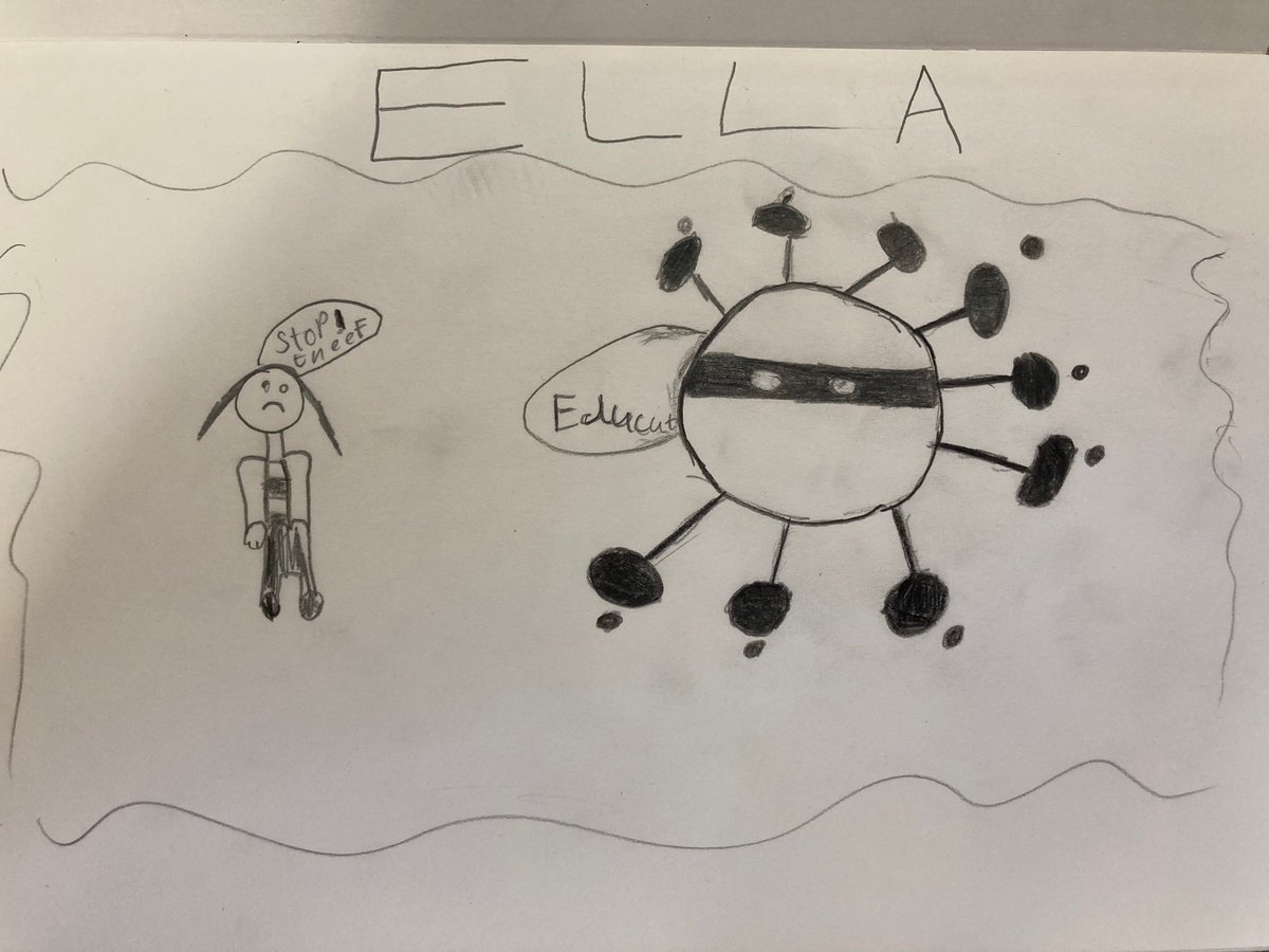 We’ve only been in school a morning, and already we are producing incredible things. Banksy inspired artwork by Class 7 pupils, Aiden and Ella, symbolising coronavirus and lockdowns!