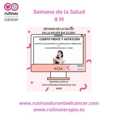 rutinoterapia's tweet photo. En la Semana del 8 Mujer os hemos preparado sorpresas, esta noche a las 22:00 H tendremos un webinar que hablaremos sobre Cuerpo Mente y Nutrición con nuestra Nuctricionista, habrá sorpresa

Inscríbite aquí:

https://t.co/GqUs6D6Zi5 https://t.co/gaACPrNiqF