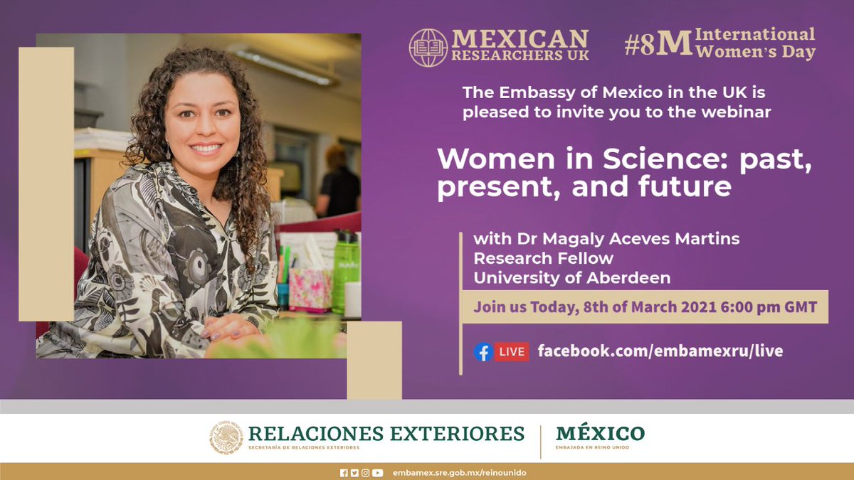 Embamexru's tweet photo. 🗓️👩‍🔬Join us today in celebrating #IWD with a special episode of our series #MexicanResearchersUK. Dr Magaly Aceves @maga_aceves will discuss “Women in Science: Past, Present, and Future” at 12:00 🇲🇽18:00 🇬🇧
FB Live: https://t.co/DfnrpHWicH https://t.co/Guk4OdBi0Q