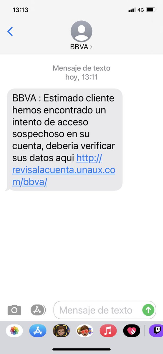 pabloalonsoc's tweet photo. @bbva acabo de recibir este SMS. No tengo ninguna cuenta en su banco. Ojo, spam/scam!! https://t.co/jEBHJ5XFni