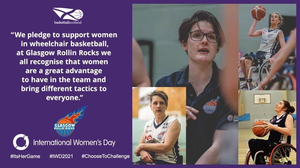 Happy International Women’s Day from Glasgow Rollin Rocks ☄️♿️🏀

We mark the occasion by making this pledge 🙋‍♀️🙋🙋‍♂️

Thanks to <a href="/basketballscot/">basketballscotland</a> for including us in their campaign this #IWD2021

#ChooseToChallenge  #ItsHerGame