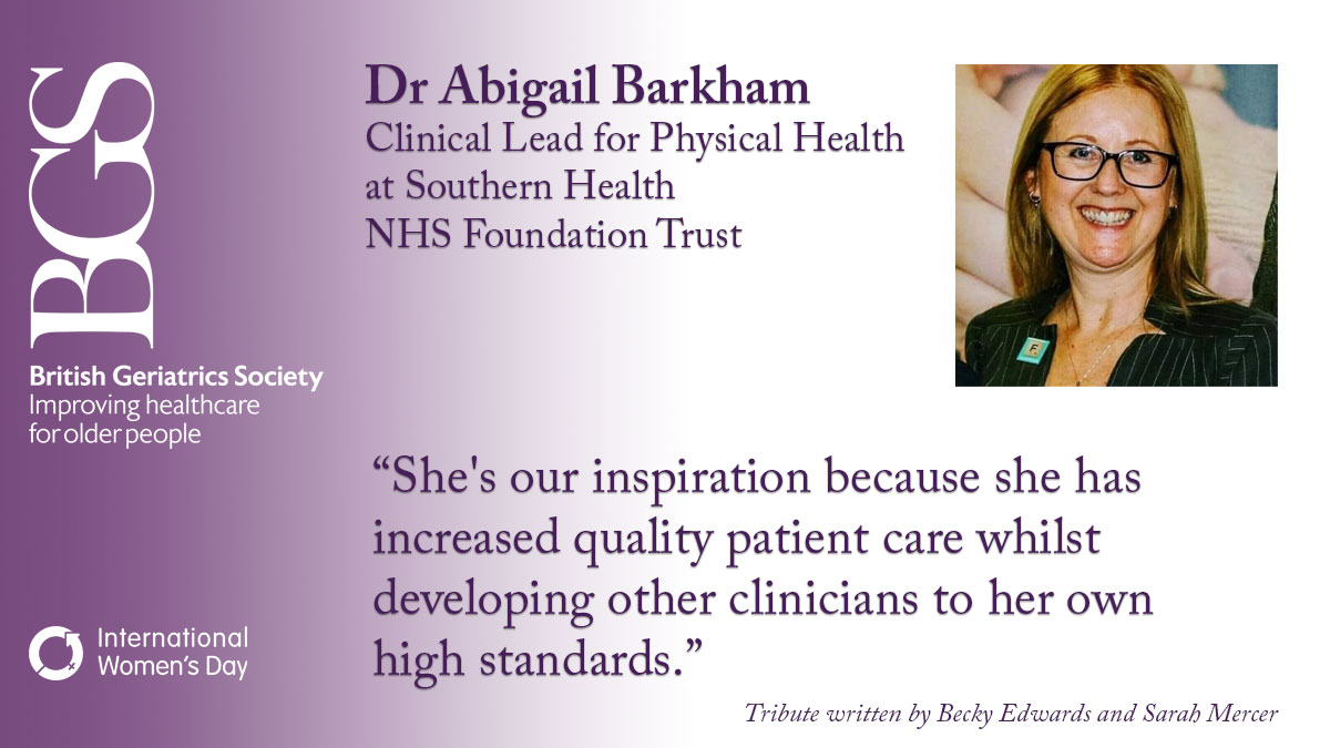 On #IWD2021 the BGS is celebrating inspiring women who challenge the status quo through exceptional leadership, promote gender equality in healthcare and #ChooseToChallenge. Read Becky Edwards and Sarah Mercer's tribute to <a href="/ambarkham/">Dr Abigail Barkham</a> @Southern_NHSFT here bgs.org.uk/iwd2021