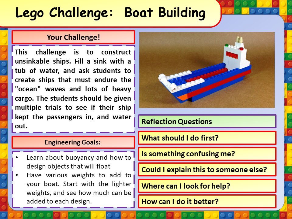 Wath_Science's tweet image. During science week we will be posting daily Lego challenges. Have a go at creating the challenges and share your efforts with us by posting a photo. Monday's challenge is to build a boat. #BSW21 #legoscience @WathAcademy @Wath_SixthForm