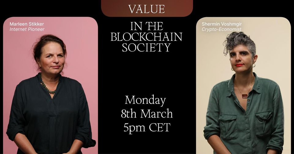 Join us for our second "Trust in The Blockchain Society" documentary release event, today at 5pm CET! Featuring 
@marleenstikker &amp; <a href="/sherminvo/">Shermin Voshmgir 🌈 🪐 💫</a>, we'll dive into the socio-economic possibilities of #blockchain: fb.me/e/87QcRsDP6