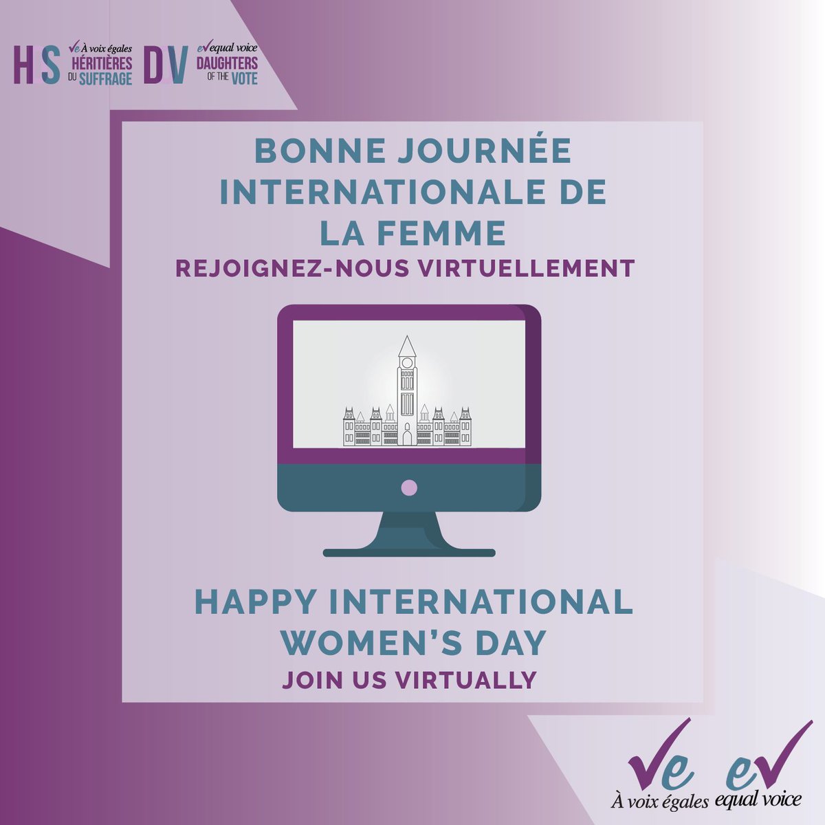Happy International Women's Day! This year, we are thrilled to commemorate #IWD2021 through Daughters of the Vote.

Join us to watch live our #DOV2021 delegates taking their seat virtually at the House of Commons: webcastlive.ca/dov-english/!