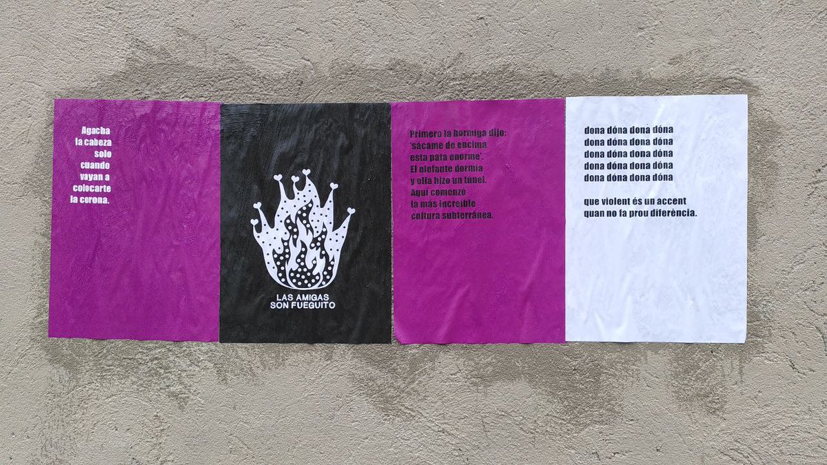 BarriFeminista's tweet photo. A #8Mpoblesec seguim‼️ Avancem pels carrers del barri reivindicant a les parets sororitat autodefensa i femimisme ✊ Viva les nostres muralistes! 

Que es noti que el #8M és nostre ⚧ Sortim al carrer avui, però la lluita és diària. 

#JoNoEmQuedoACasa
#Imparables
#VagaFeminista https://t.co/kyacdqMDck
