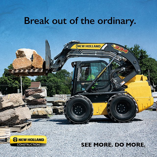 You can see more and do more with the superior visibility and breakout force of New Holland 300 Series skid steer loaders and compact track loaders. See them in action here: bit.ly/3sUzkmf