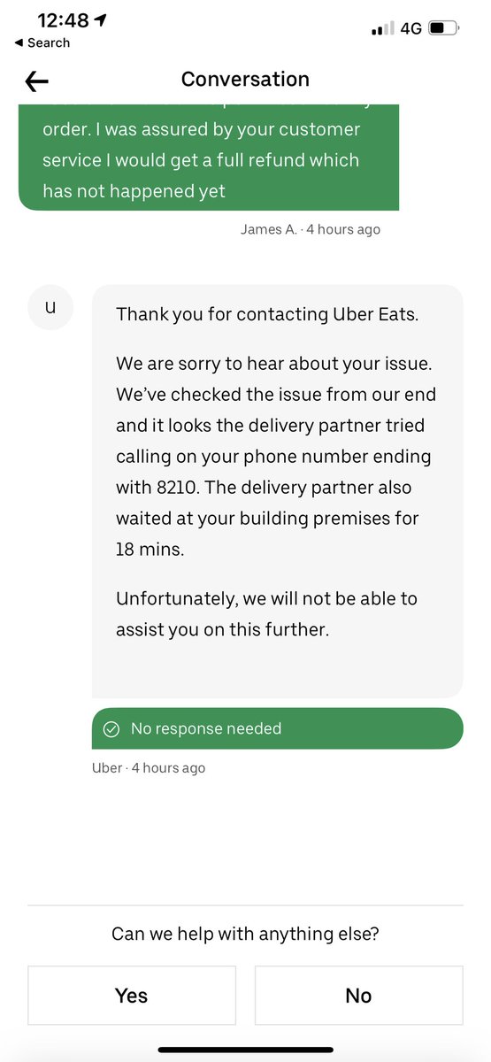 jarnot1993's tweet photo. @Uber_Support This is the message I get. The issue is not that the delivery driver didn't arrive by that he did arrive but with the wrong food and was supposed to cast cancel the order via the app. However he misunderstood the customer service representative and completed it instead https://t.co/zLtauUOn6l