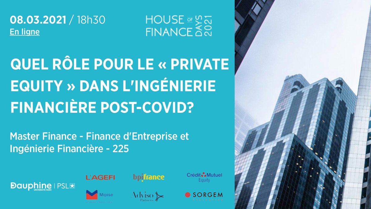 Paris_Dauphine's tweet photo. [Webinaire] Les #HoFDays2021 vont commencer 📢
Les étudiants du #Master Finance d'Entreprise et Ingénierie Financière (225) organisent la première conférence de cette 6e édition des House of Finance Days de la @HoFDauphine !

🗓 Aujourd'hui 18h30 #online
➡️https://t.co/iwsdiSccMt https://t.co/82kTiDVq5i