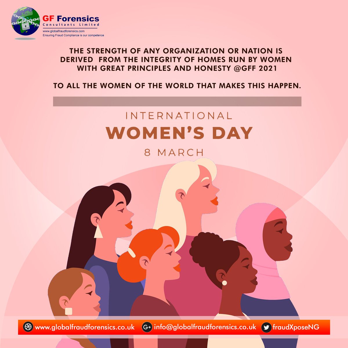 FraudXposeNG's tweet photo. Happy International Women's day. 
#8thMarch #InternationalWomensDay #Fraudxposeng #globalfraudforensics https://t.co/X1eNOtooMg