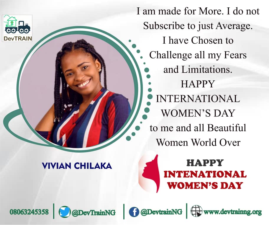 DevTrainNg's tweet photo. I am made for more
I do not subscribe for just average
I have chosen to challenge all my fears and limitations
#DevTrainNg
#InternationalWomensDay
#IWD2021
#SustainableYouthDevelopment https://t.co/qE76LUIkNK