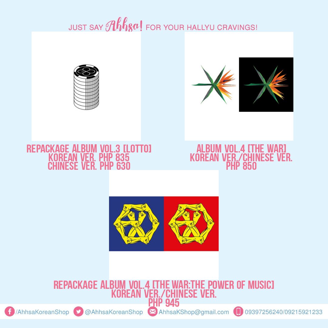 AhhsaKoreanShop's tweet photo. [PH GO|PRE-ORDER (RESTOCK)] 
  
Complete your #EXO Album Collection. All Albums will be restock by end of March
 Limited quantity only. 

✔️ALL-IN + LSF
🛒DOO: 03/15/21
💸DP 50%: 03/15/21
💸DOP 50% BAL: 03/30/21
⛴️ETA: 4-5 WEEKS 

DM us to order

Help RT🙏 

#EXOL #EXOLPH https://t.co/6Rd6AE66Ir