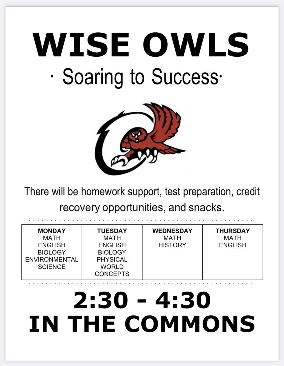 Ooltewah_Live's tweet photo. Come for the snacks. Stay for the homework support, test preparation and credit recovery opportunities.

#OwlsOutFront https://t.co/aWd6eI4noF