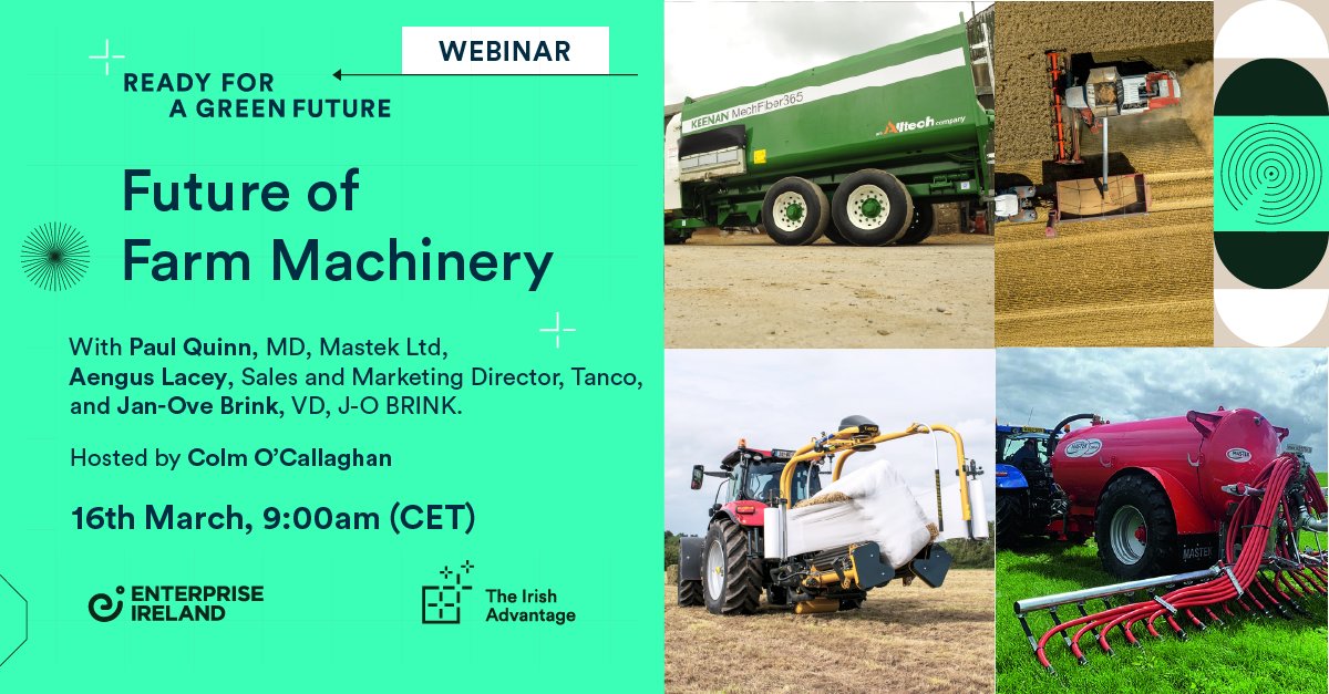 EI_nordics's tweet photo. 𝙏𝙃𝙀 𝙁𝙐𝙏𝙐𝙍𝙀 𝙊𝙁 𝙁𝘼𝙍𝙈 𝙈𝘼𝘾𝙃𝙄𝙉𝙀𝙍𝙔 ☘️☘️☘️

Next Tuesday, @EI_DOCarroll is hosting a webinar on innovations for the future in farm machinery from the Nordics and Ireland

Register now: https://t.co/Q4NwxaZ9uQ

#StPatricksDay2021 #farming https://t.co/DWT6Ztljzk
