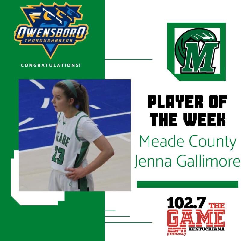 102.7 The Game ESPN Owensboro (@1027thegame) on Twitter photo Congrats to our ESPN Owensboro Meade County Green Wave of the week Jenna Gallimore BTYB <a href="/OwensboroTB/">Owensboro Thoroughbreds 🐴🐴🐴🏀</a>!! <a href="/LadyWaves_Hoops/">MCHS LADY WAVE BASKETBALL</a>
24 points vs Louisville Assumption
📸credit: Justin Clarkson Congrats to our ESPN Owensboro Meade County Green Wave of the week Jenna Gallimore BTYB <a href="/OwensboroTB/">Owensboro Thoroughbreds 🐴🐴🐴🏀</a>!! <a href="/LadyWaves_Hoops/">MCHS LADY WAVE BASKETBALL</a>
24 points vs Louisville Assumption
📸credit: Justin Clarkson