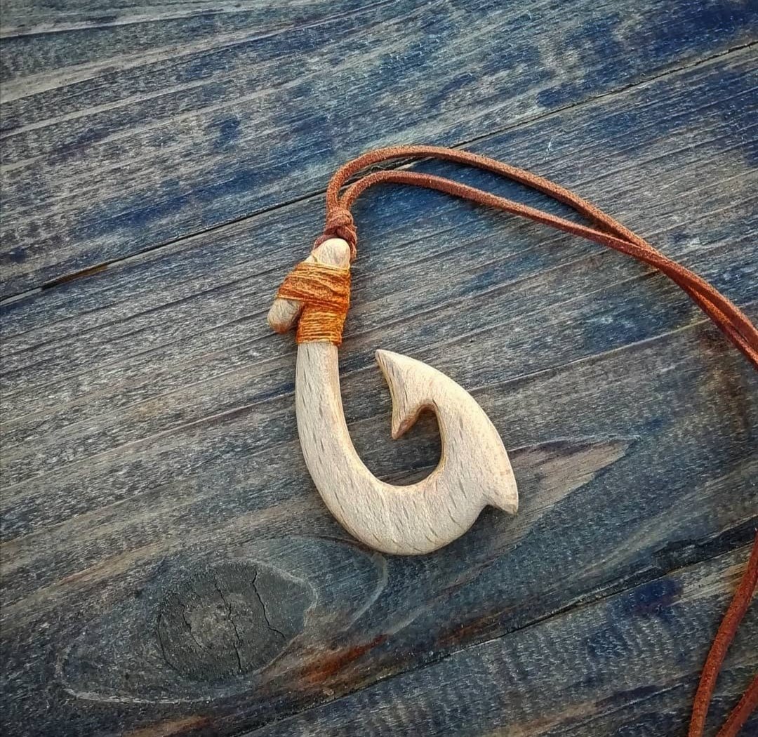 Black Bone Unisex Hand Carved Bone Necklace - Antique Fish Hook | NOVICA