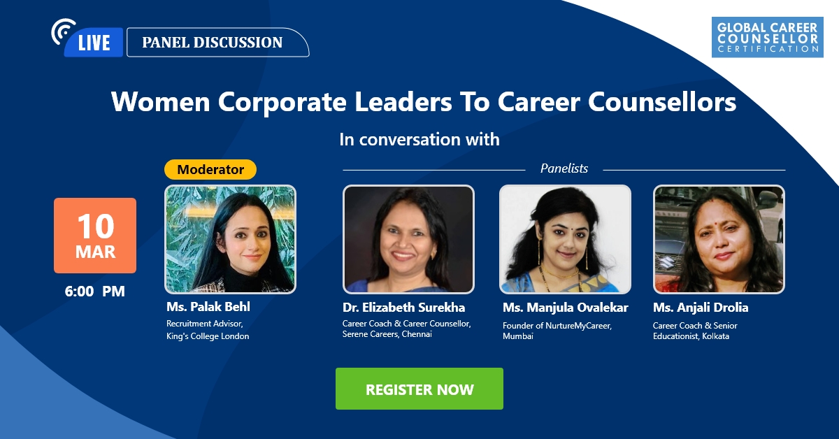 Women are celebrated as the most powerful and empowering force in the world. 

Join us on 10th March as we speak with successful ladies who have transformed their careers from corporate leaders to career counsellors.
Register Now- bit.ly/3l3SmUF
#womensday2021