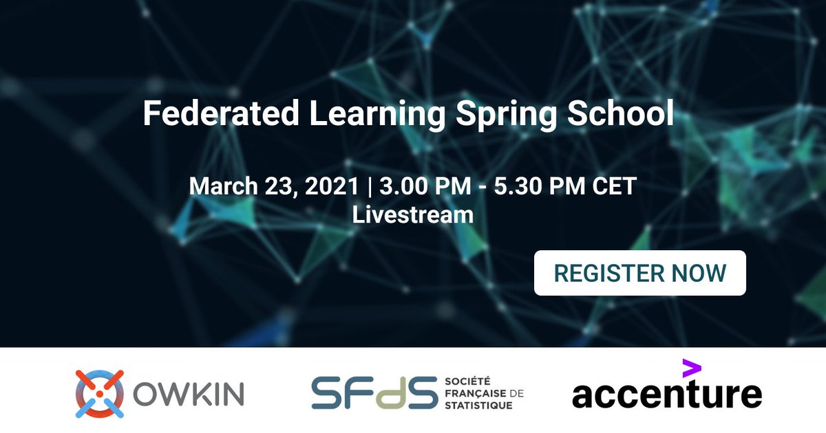 Very excited to invite you to the #FederatedLearning Spring School w/ @Owkinscience @StatFr. On March 23, 3 PM CET, let's discuss ML-oriented cryptography with top experts from <a href="/ENS_ULM/">École normale supérieure | PSL</a> <a href="/CNRS/">CNRS 🌍</a> <a href="/Inria/">Inria</a> @Sorbonne_univ_ Don't miss this &amp; save your spot today!👉sites.google.com/view/federated…