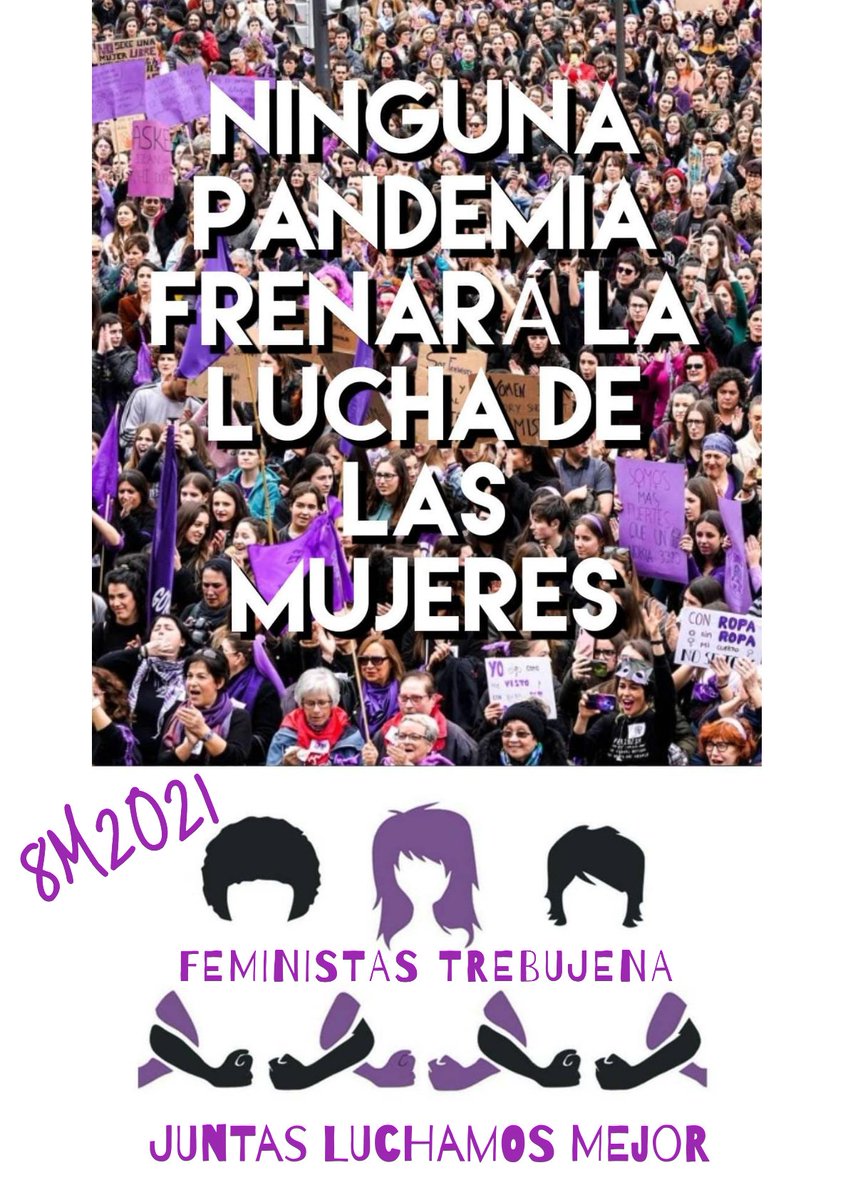 CFeministaTrebu's tweet photo. ⛔NINGUNA PANDEMIA FRENARÁ LA LUCHA DE LAS MUJERES⛔
Marcha en coche por el pueblo. ¡Vamos a hacer ruido! 
-Hora: 18:00
-Lugar de salida: recinto ferial.

💪✊💜📢 #8M2021 
#Trebujenaporlaigualdad
#somosimprescindiblesseguimosinvisibles
#feminismogaditano #feministasandalucia https://t.co/91rTC9cTmF