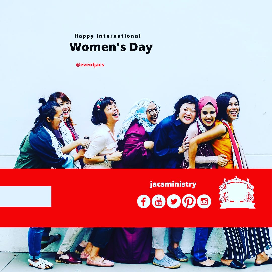 Happy International 
Women's Day 

Celebrating our women @eveofjacs and all women across the globe. 

#jacsministry #jbtcnigeria #jacsfoundation #ThisisJacsTV #iamrevd #iamrevd #seyijacs