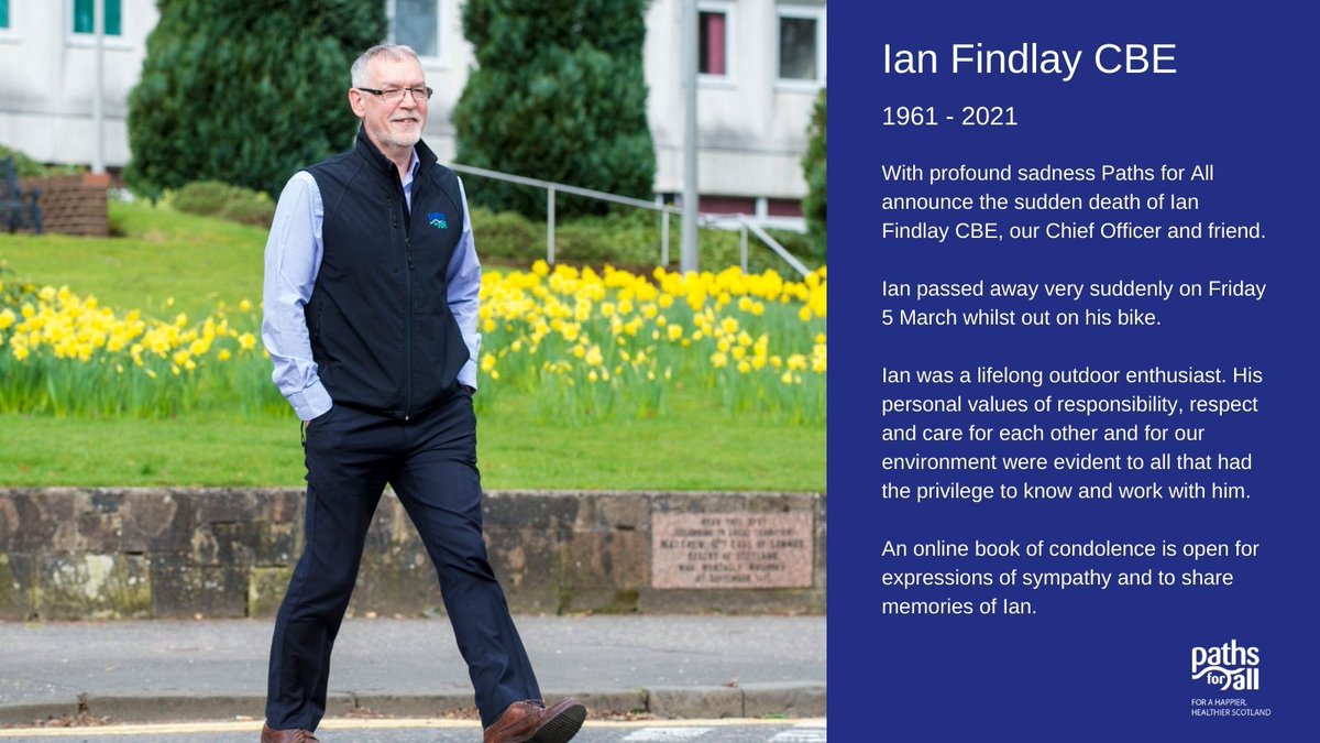 walking_scot's tweet photo. We're heartbroken to say that Ian Findlay, our Chief Officer &amp; friend passed away very suddenly on Friday.

We know this news will bring much shock &amp; sadness to everyone who knew him.

A book of condolence is open for tributes
https://t.co/ISdaCcosgk https://t.co/C7jEXNvfmP