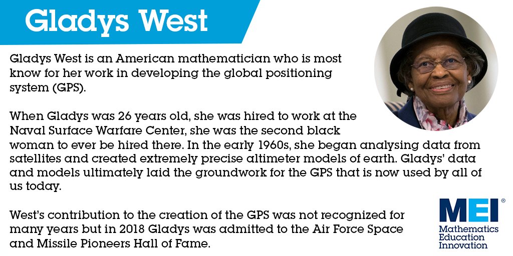 Next, we have the brilliant American mathematician Gladys West.

Gladys played a vital role in the creation of the GPS but sadly her contributions were not recognized for many years.

#InternationalWomensDay