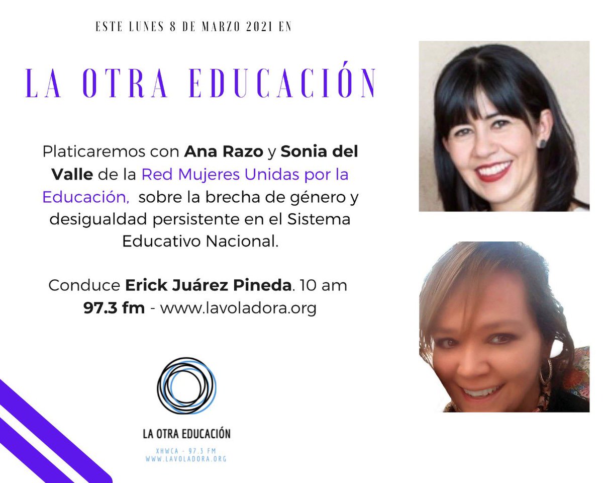 Hoy a las 10am! No se lo pierdan <a href="/muxed_mx/">Mujeres Unidas por la Educación</a> con <a href="/anarazop/">Ana Razo</a> y <a href="/lamalaeducacion/">Sonia Del Valle</a> #8M #DataEducativa