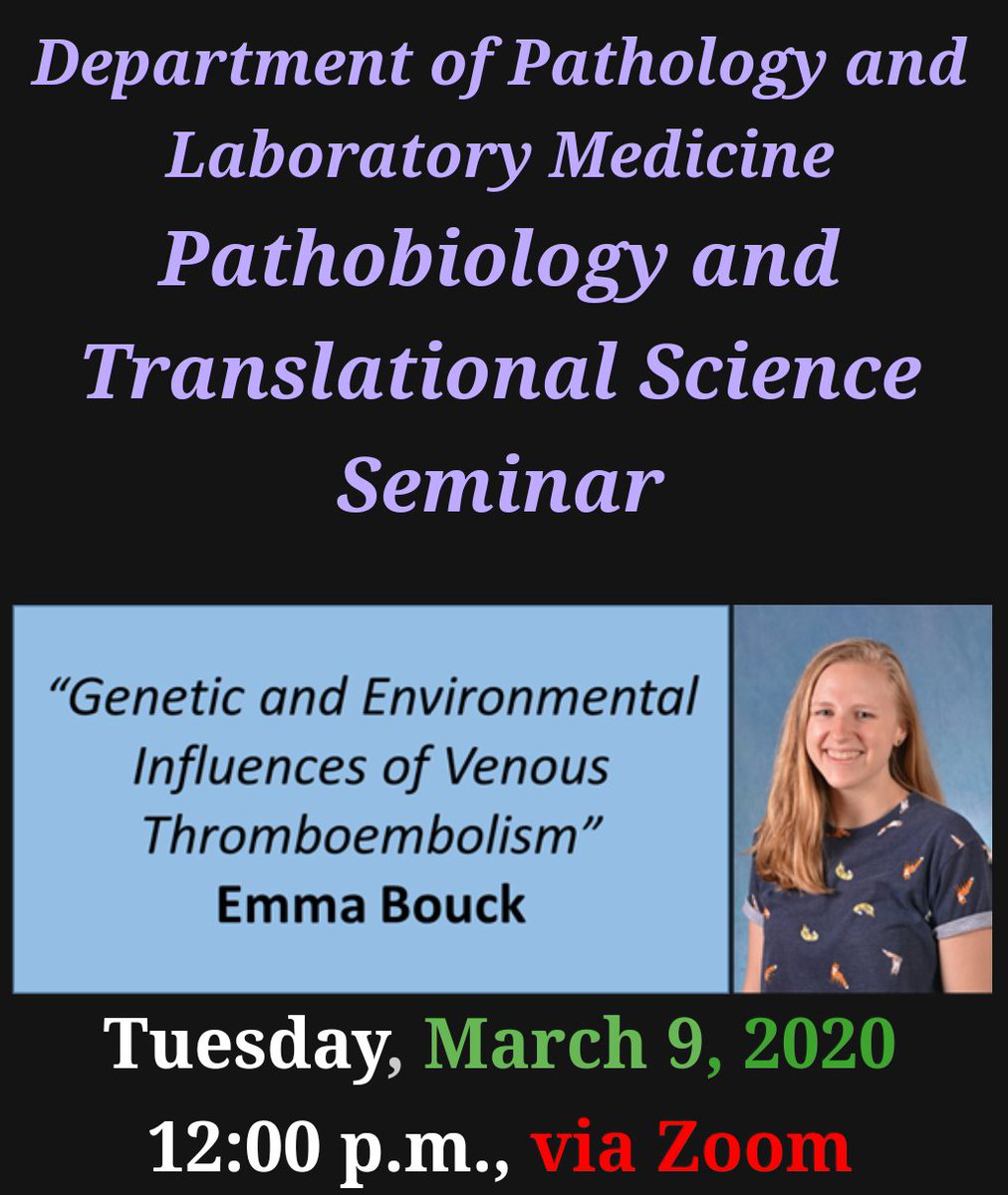 uncpbts's tweet photo. @embouck is giving this week's student seminar! Come hear all about venous thromboembolism tomorrow at 12 PM https://t.co/Irv76XWhOS