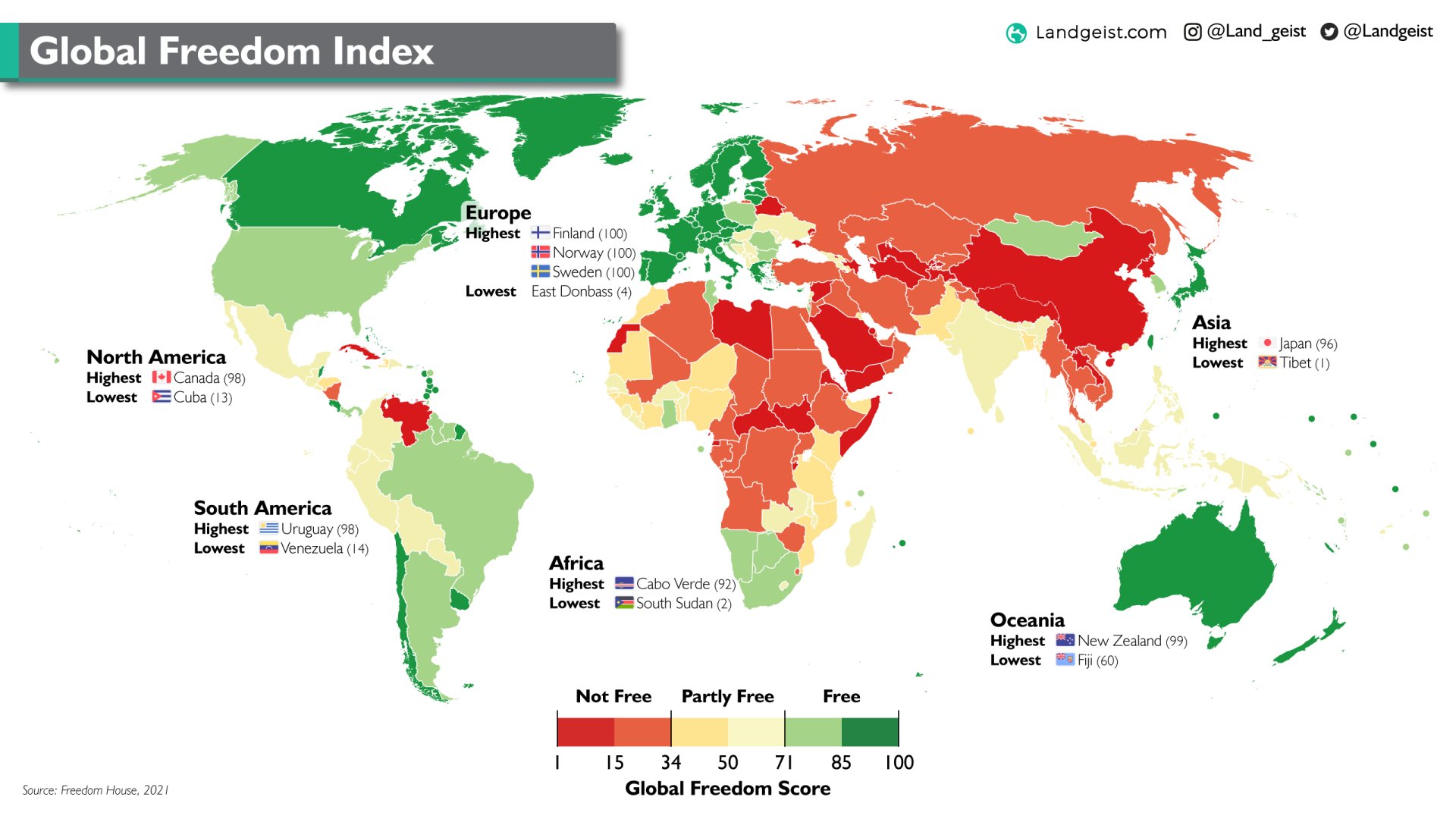 Landgeist Maps How Much Individual Freedom Do People Have Around The World Full Article T Co Aeldi3qgd1 Map Maps Freedomintheworld T Co 8e0ipdx3iy Twitter