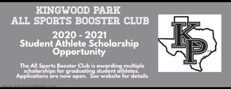 REMINDER to all STUDENT ATHLETES!!! Applications for the All Sport Booster Scholarship are due THIS FRIDAY, March 12th!  Get them in!! <a href="/HumbleISD_KPHS/">Kingwood Park HS</a>  kphsasbc.wixsite.com/kphsasbc/schol…