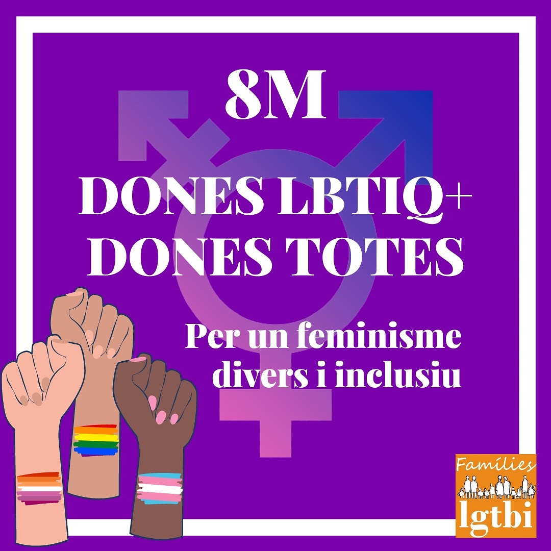 #8M
Dones LBTIQ+, Dones totes
Per un feminisme divers i inclusiu ✊💜🏳️‍🌈🏳️‍⚧️

#8M #VagaFeminista8M #cappasenrere #doneslbtiq #donestrans #lleitrans #sienstoquenaunaenstoquenatotes