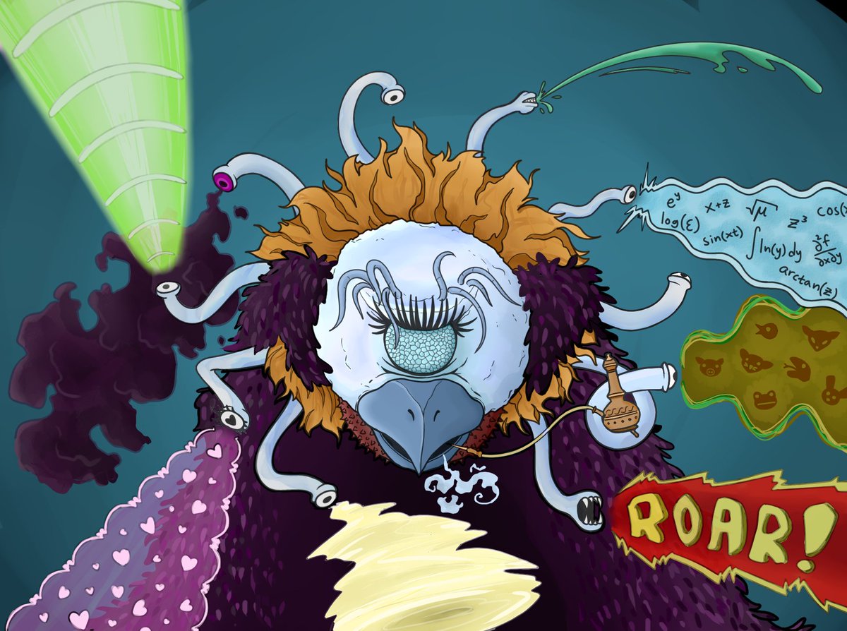 Hablafish's tweet photo. The @thedungeoncast episodes about Shar and druid subclasses added to the beholder madness. They're not making it easy for me putting a feathered cloak on a round creature with a mane. https://t.co/xTrhn6y6L3