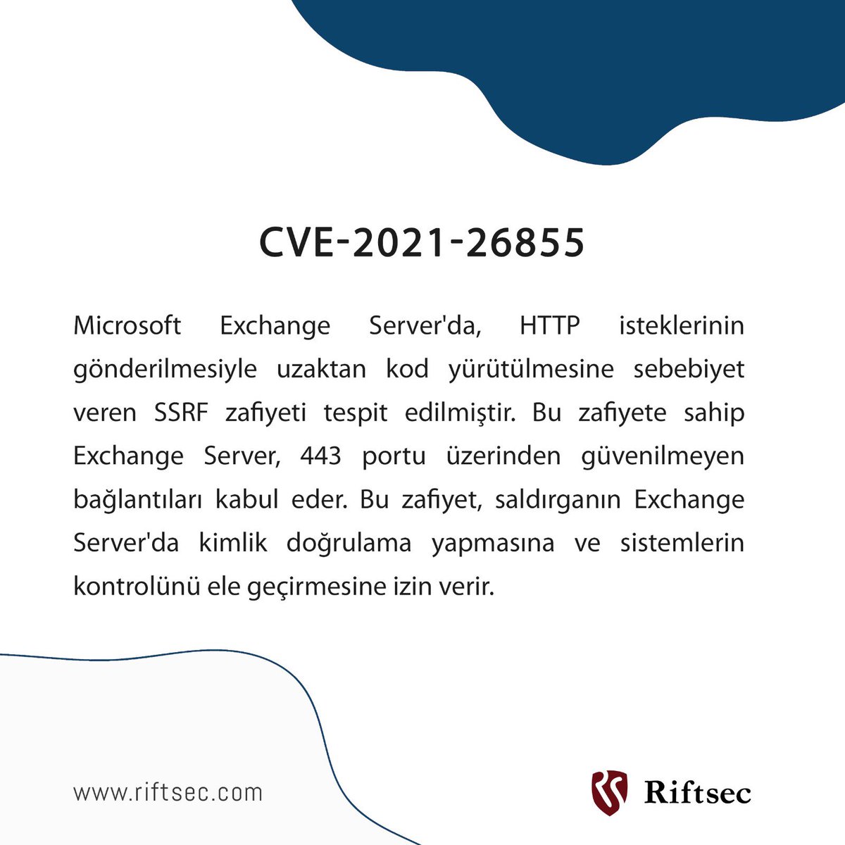 Microsoft #ExchangeServer’da uzaktan kod yürütülmesine sebebiyet veren SSRF zafiyeti tespit edilmiştir. 
•
•
#siberhaber #zafiyet #cve