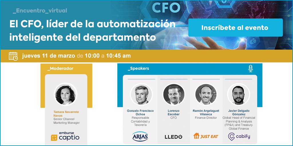 Con la Covid19 se ha implantado la virtualización de la oficina financiera, un nuevo entorno al que ha tenido que hacer frente el CFO. No te pierdas: EL CFO, LÍDER DE LA AUTOMATIZACION INTELIGENTE DEL DEPARTAMENTO #Captio <a href="/ifaes/">IFAES</a> hubs.ly/H0HMXbk0