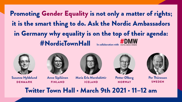 PerThoeresson's tweet photo. Tomorrow, we are organizing a #Twitter Town Hall together with our Nordic Colleagues & our German Partner @DigiWomenDE. It is important for us to stand up for #euality & for #openenss. Join us tomorrow & ask your Qs by using #NordicTownHall. What do you do to #ChooseToChallenge? https://t.co/DBK15haFl9