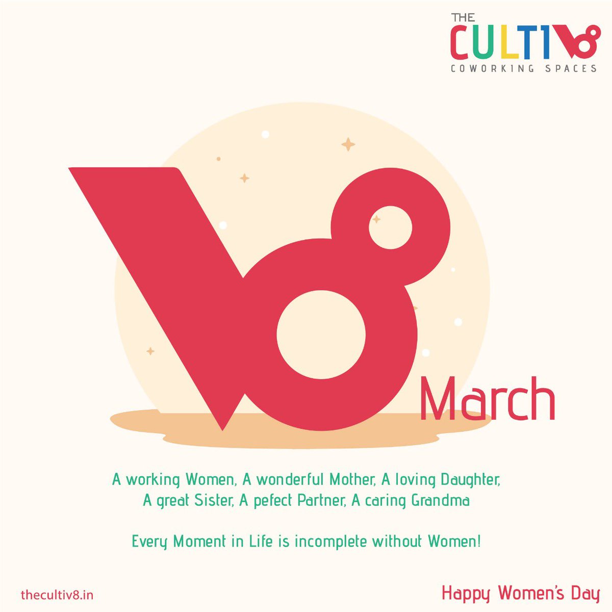 TheCultiv8's tweet photo. A working Women, A wonderful Mother, A loving Daughter, A great Sister, A perfect Partner, A caring Grandma.
Every Moment in Life is incomplete without Women!
#GrowatCultiv8 
#happywomensday #1styear #oneyearanniversary #we8community #cultiv8 #energy #vibes #chargedup #charged https://t.co/lZFr4WFUjo