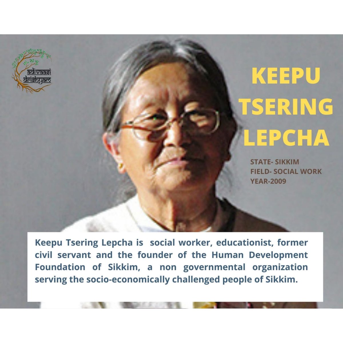 AdivaasiD's tweet photo. KEEPU TSERING LEPCHA , Sikkim received Padma Shri Award in 2009 in the field of Social Work. She is a educationist, former civil servant and Founder of the Human Development Foundation of Sikkim .

#InternationalWomensDay 

@ipmsdl_ @unwomenindia @UN4Indigenous @AdivasiResurge https://t.co/3szehTsrP2