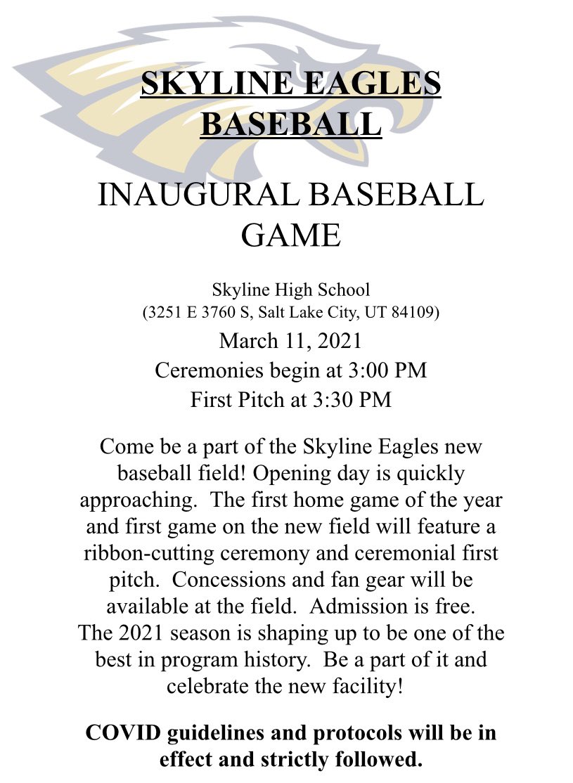 Just wanted to let y’all know that my dad Coach Steve Marlowe will be throwing out the First Pitch in the new baseball Stadium at Skyline on Thursday 3/11/21 at 3:30.