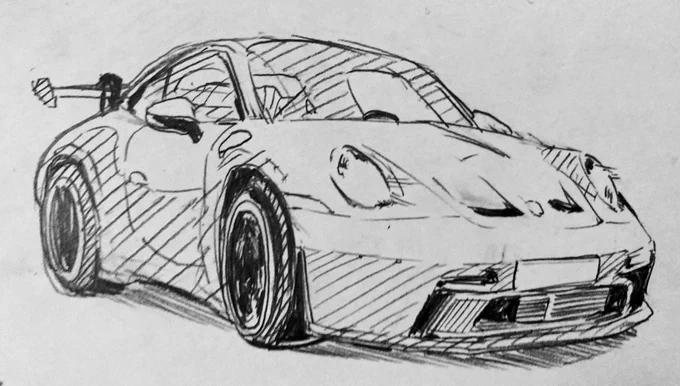 下書きなしの車のアナログ絵 うまくいったことないです #イラスト #illustration #art #Porsche #911gt3 #車 