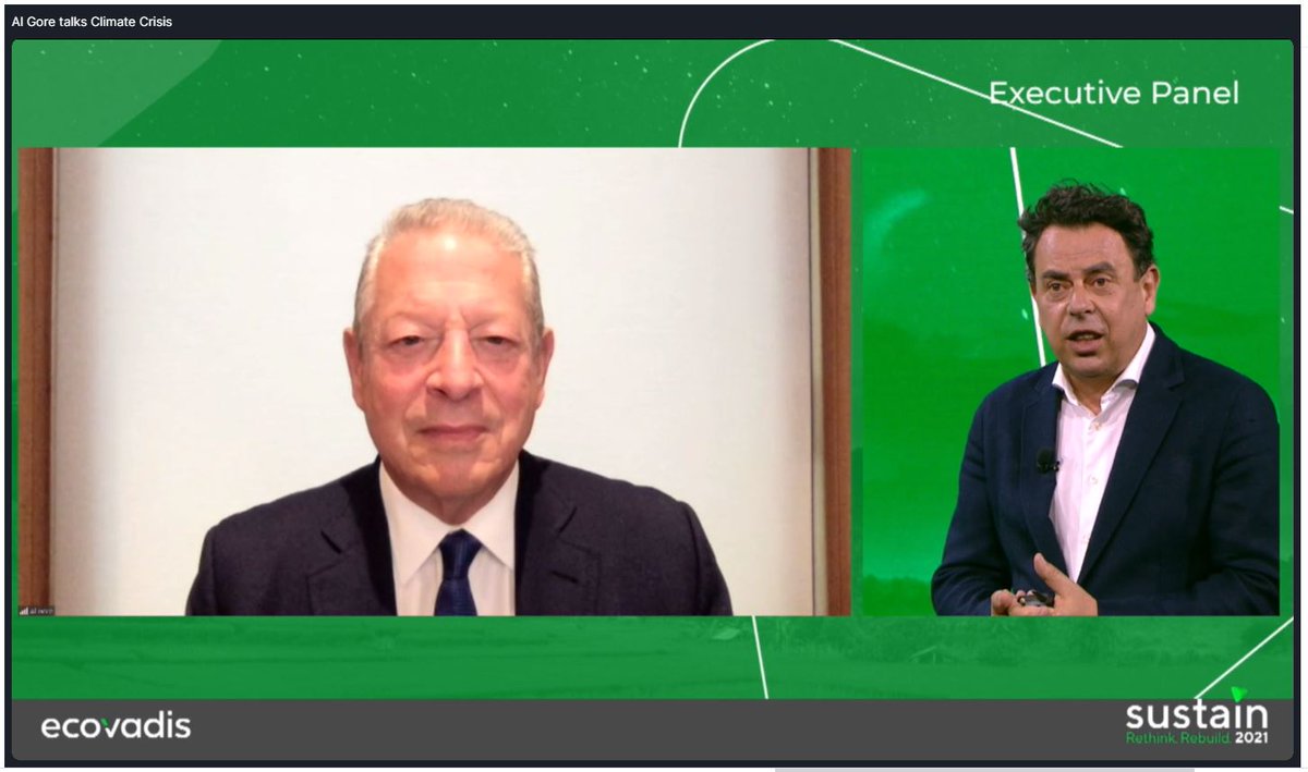 Amazing to hear from <a href="/algore/">Al Gore</a> today at #sustain2021!  He always brings incredible scientific info, trends, political insights and optimism to his remarks.  And he concurs that #supplychain is the biggest lever for us to use to combat #climatechange  #sustain2021 #rethinkrebuild