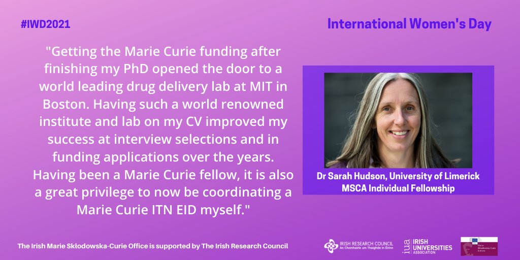 MarieS-Curie Ireland (@mariescurie_ire) on Twitter photo ♀️ 15 years ago <a href="/MSCActions/">Marie Skłodowska-Curie Actions</a> funding opened the door to a world leading drug delivery lab at MIT for Dr <a href="/SarahHudsonUL/">Sarah Hudson</a> & that experience still influences her work practices today.
Read how <a href="/MSCActions/">Marie Skłodowska-Curie Actions</a> has impacted her career at iua.ie/press-releases…
<a href="/womensday/">Women's Day</a> #IWD2021 8/8 ♀️ 15 years ago <a href="/MSCActions/">Marie Skłodowska-Curie Actions</a> funding opened the door to a world leading drug delivery lab at MIT for Dr <a href="/SarahHudsonUL/">Sarah Hudson</a> & that experience still influences her work practices today.
Read how <a href="/MSCActions/">Marie Skłodowska-Curie Actions</a> has impacted her career at iua.ie/press-releases…
<a href="/womensday/">Women's Day</a> #IWD2021 8/8
