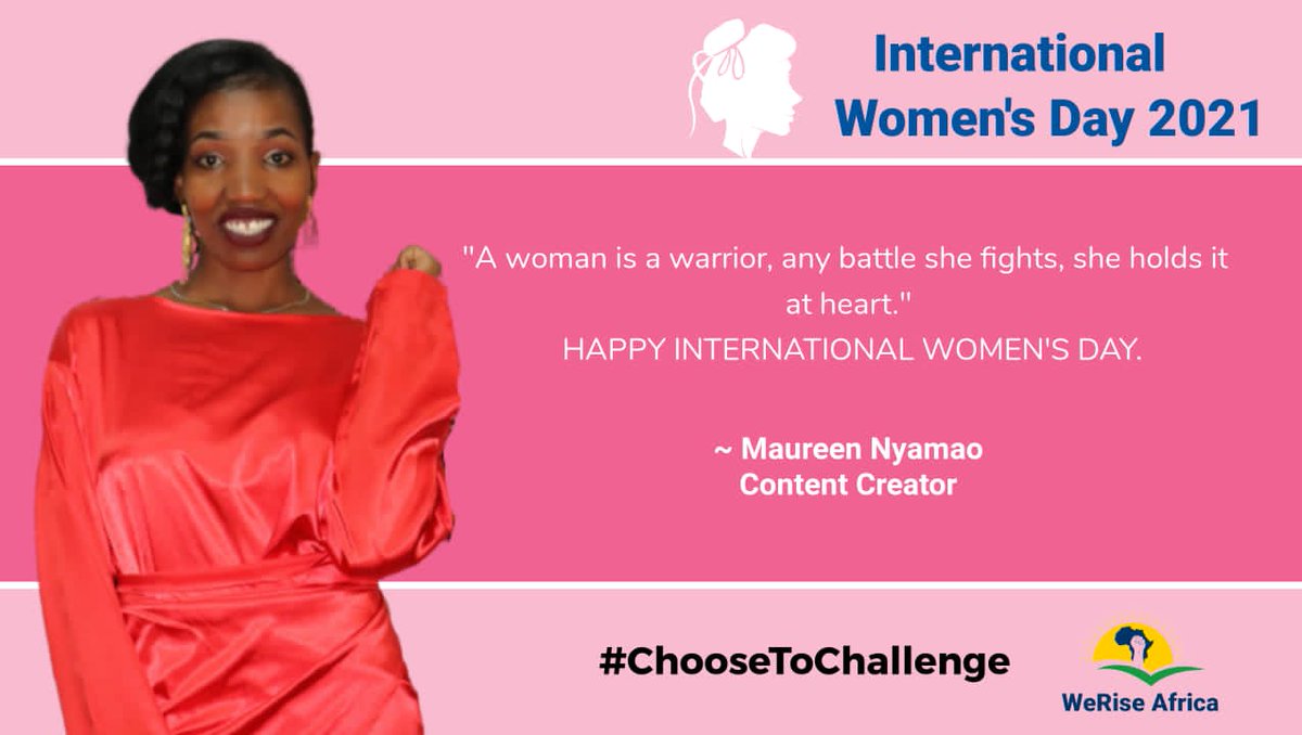 WeRise Africa (@weriseafrica) on Twitter photo " A woman is a warrior,any battle she fights,she holds it at heart." Maureen Nyamao,Content Creator
#InternationalWomensDay #ChooseToChallenge
#WomensDay
<a href="/stevecaloo/">Stephen Caloo</a> <a href="/ahaloharriet/">Harriet Ahalo</a> " A woman is a warrior,any battle she fights,she holds it at heart." Maureen Nyamao,Content Creator
#InternationalWomensDay #ChooseToChallenge
#WomensDay
<a href="/stevecaloo/">Stephen Caloo</a> <a href="/ahaloharriet/">Harriet Ahalo</a>