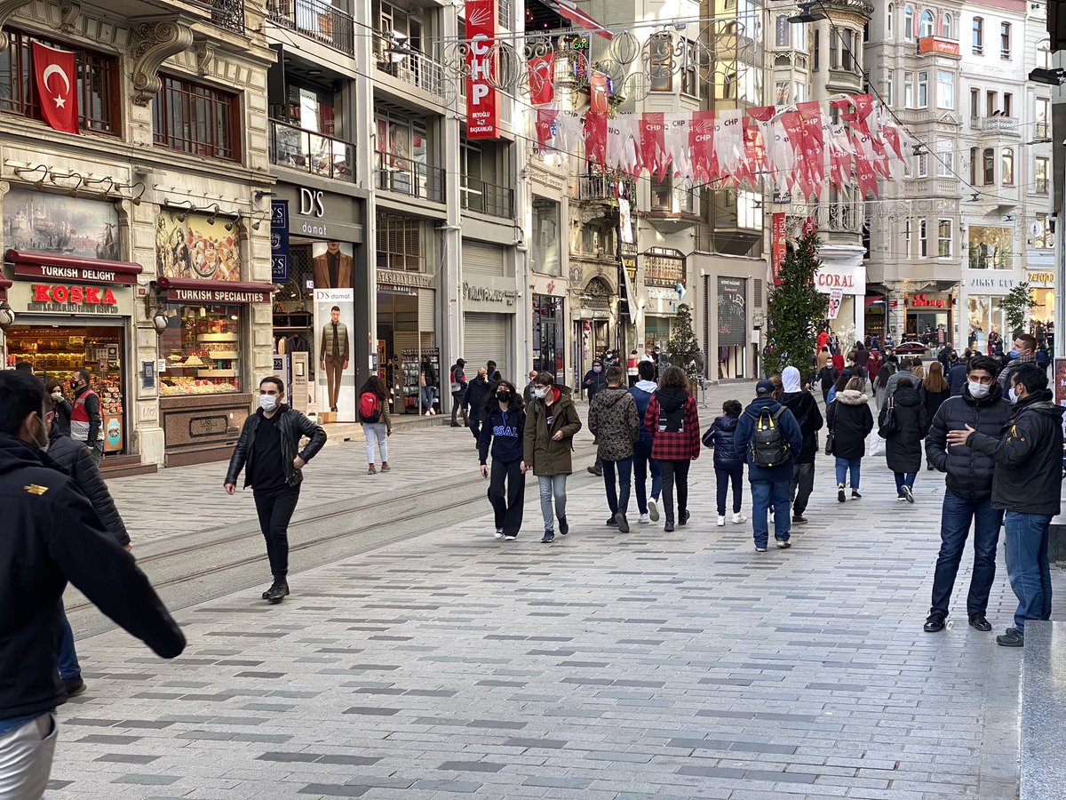 Police clearing Istiklal street in Istanbul ahead of disallowedWomen’s march for International Women’s Day as simit vendor pushes his cart away and restaurants who just opened for business days ago will be empty again as customers access denied.