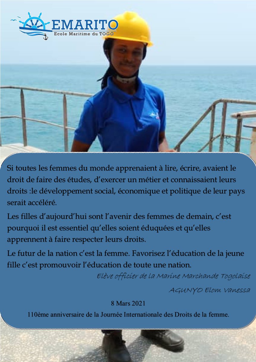 ECOLE_EMARITO's tweet photo. La Place de la femme ne saurait être dissocier du developpement de notre Pays le #Togo puisque représentant plus de 52% de la Population  #Togo-laise.
@FEGnassingbe @FEGnassingbe 
@PnudTogo @DamTogo @MaritimeTogo @clustermaf 
@DogbeVictoire @CTsegan 
@cinalawson @SandraA_JOHNSON https://t.co/gtSnV2V21Z