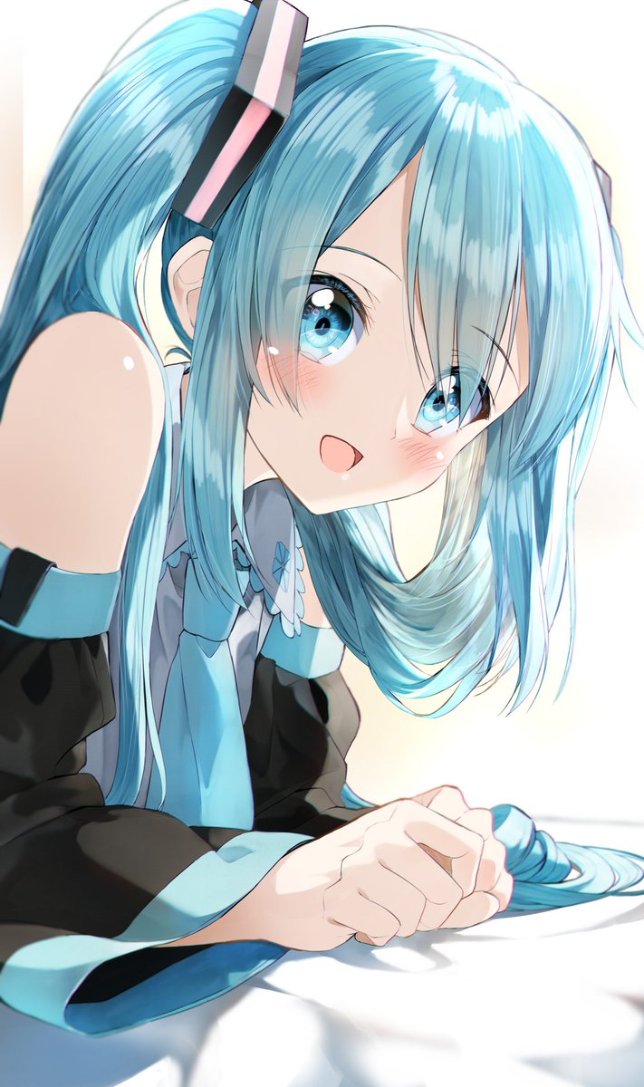 hatsune miku 1girl solo long hair twintails detached sleeves necktie black sleeves  illustration images